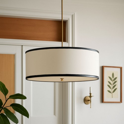 Maison Drum – Siyah Biyeli Krem Kumaş Davul Form Avize (45 cm)